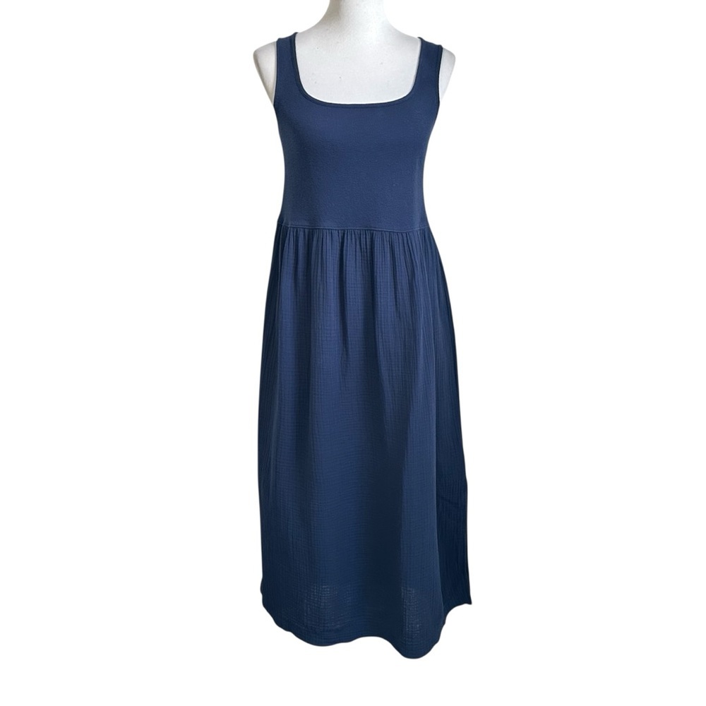 Madewell Womens Knit Tank Midi Dress Size Small Blue Sleeveless Gauzy Split